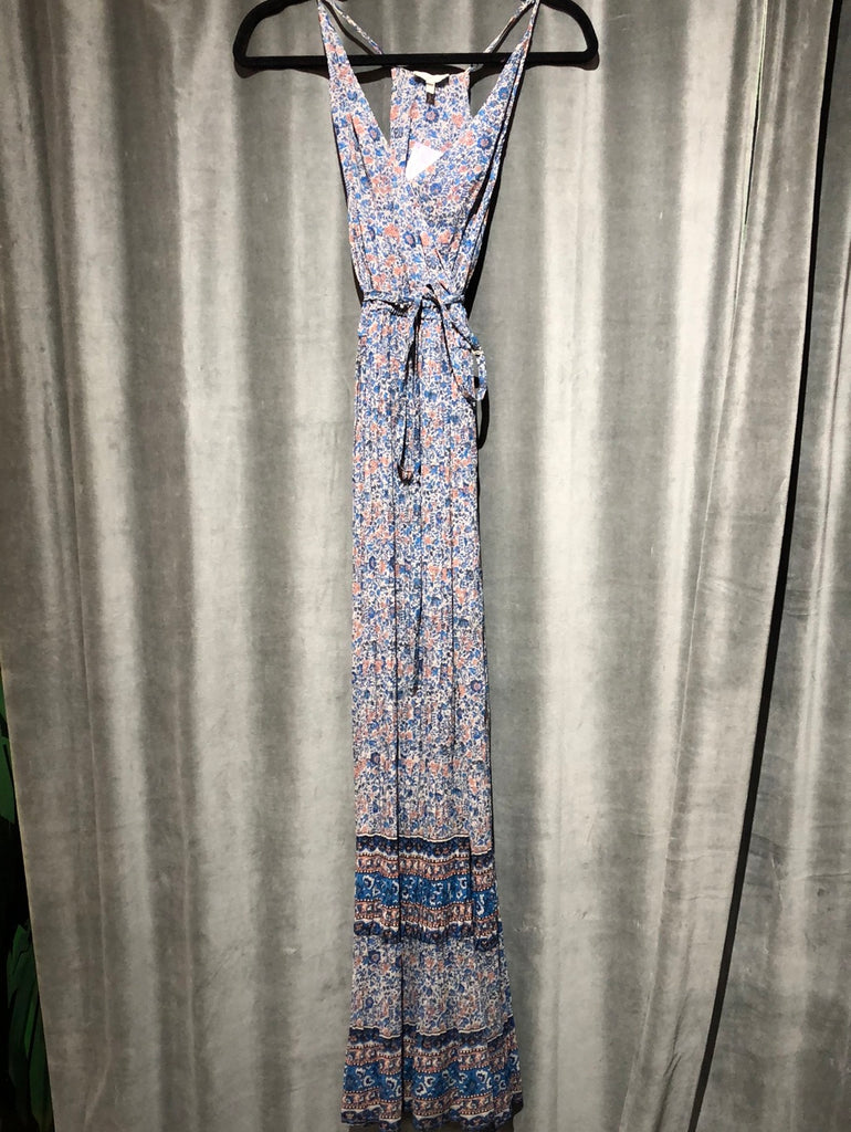 JOIE Spaghetti Strap Racerback Floral Maxi Dress with Pleated Bottom