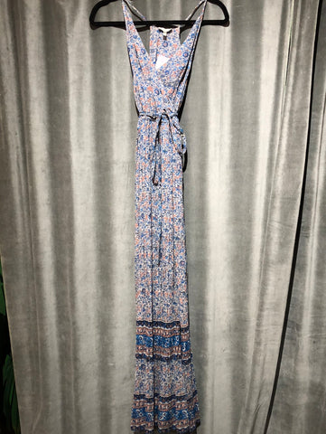 JOIE Spaghetti Strap Racerback Floral Maxi Dress with Pleated Bottom