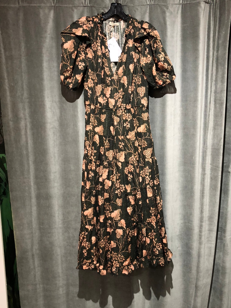 Ulla Johnson Emerald Short Puff sleeve 'Ava' dress with floral accents
