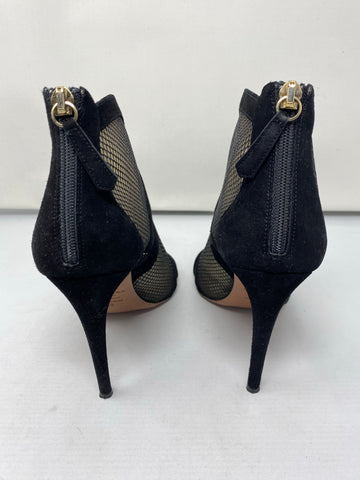 Aquazzura Black Open Toe Suede Back Zip Shoe