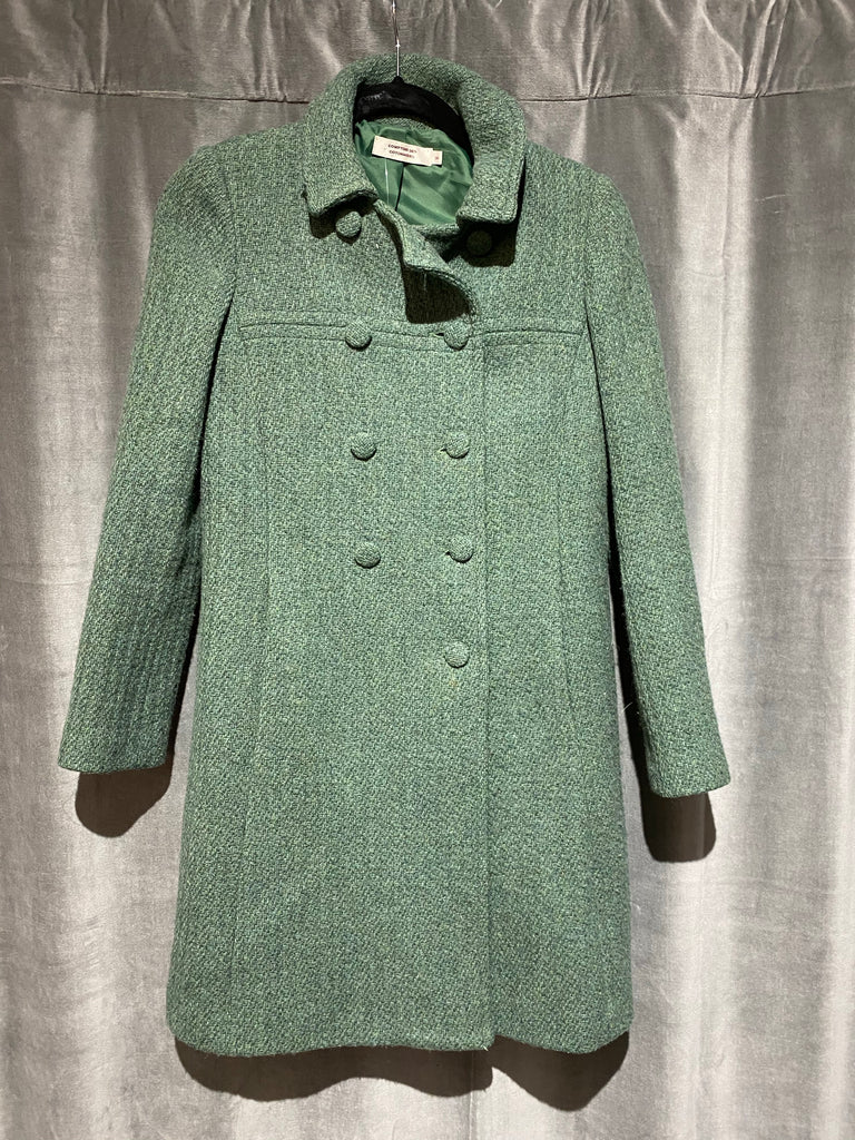 Comptoir Des Cotonniers Green Collared Wool Button Coat