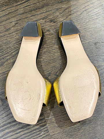 Fendi Patent Slide Sandal with Gold Studs