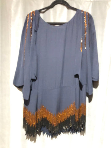 PHILLIP LIM Navy Chiffon Long Sleeve Mini Dress with Beaded Bottom