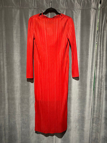 Escada SPORT RED Long Sleeve Vertical Pleating Ankle Length Dress