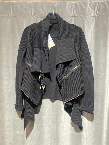 Barbara Bui Black Ribbed Chunky Zip Cardigan