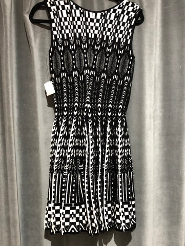 RVN Black and White Knit Stretch Fit and Flare Dress