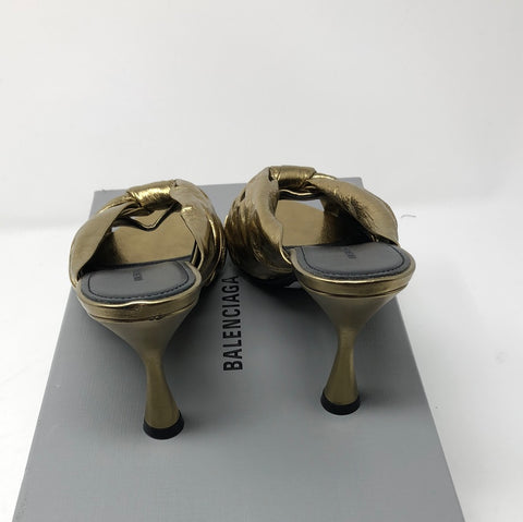 Balenciaga DRAPY Sandal in Metallic Gold Effect Leather