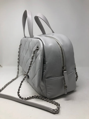 Chanel Grey Large Leather Bowling Bag