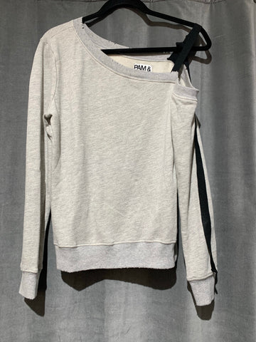 Pam & Gela Grey Single Shoulder Grey Sweatshirt with Black Ribbon