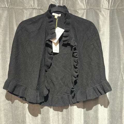 MINNIE ROSE Black Cashmere Ruffle Trim Caplelet