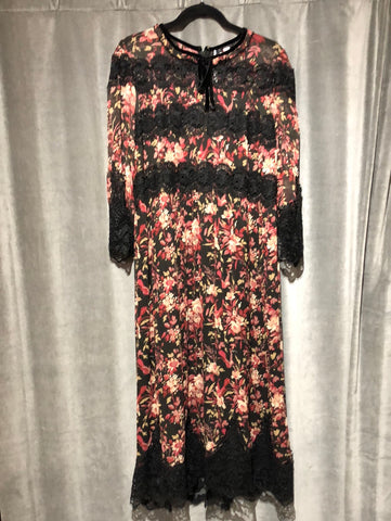 The Kooples Multicolor Floral Sheer and Lace Half Sleeve Midi Dress