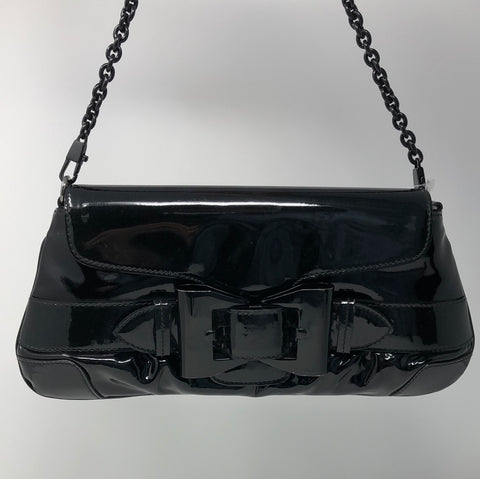 Vintage: Gucci Black Patent Leather Clutch with Bow and Shoulder Strap