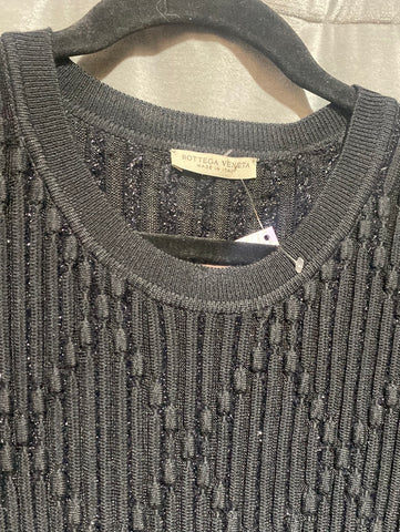 Bottega Venetta Black Puff Short Sleeve Knit with Sparkle Flare Maxi Dress