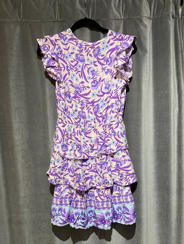 Moonsea Sleeveless purple floral ruffle dress