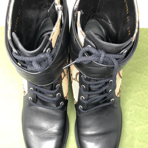 Gucci Womens ankle Boot with Marmont strap and GG Fabric