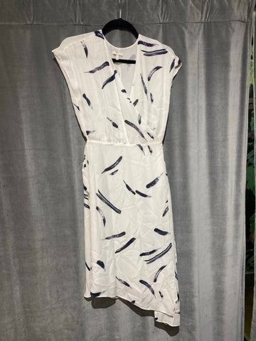 Joie White and Blue Print Sleeveless Midi Asymmetrical Wrap Dress