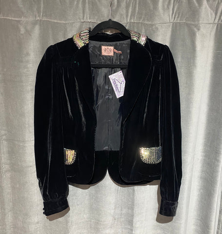 Juicy Couture black Velvet Open Blazer with Embellished Collar and Pockets