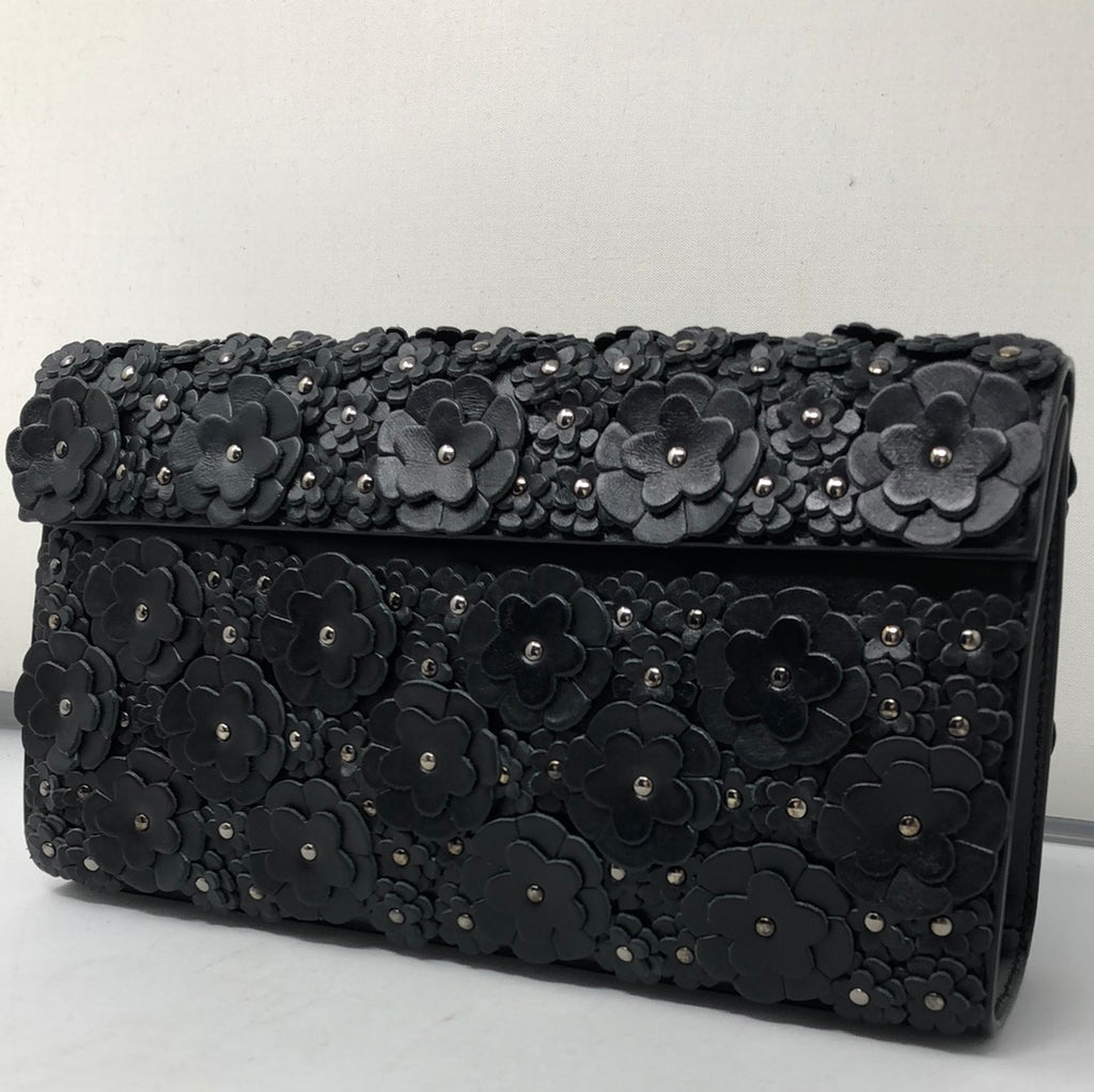 Alaia Black and Silver Oum Floral Leather Clutch
