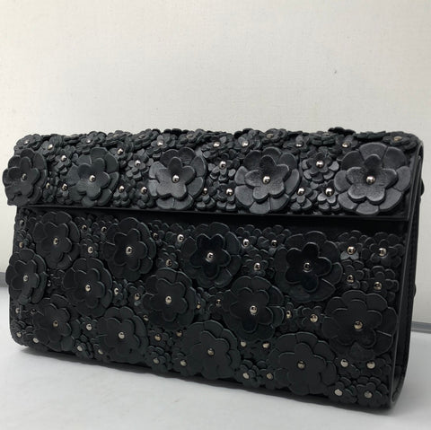Alaia Black and Silver Oum Floral Leather Clutch