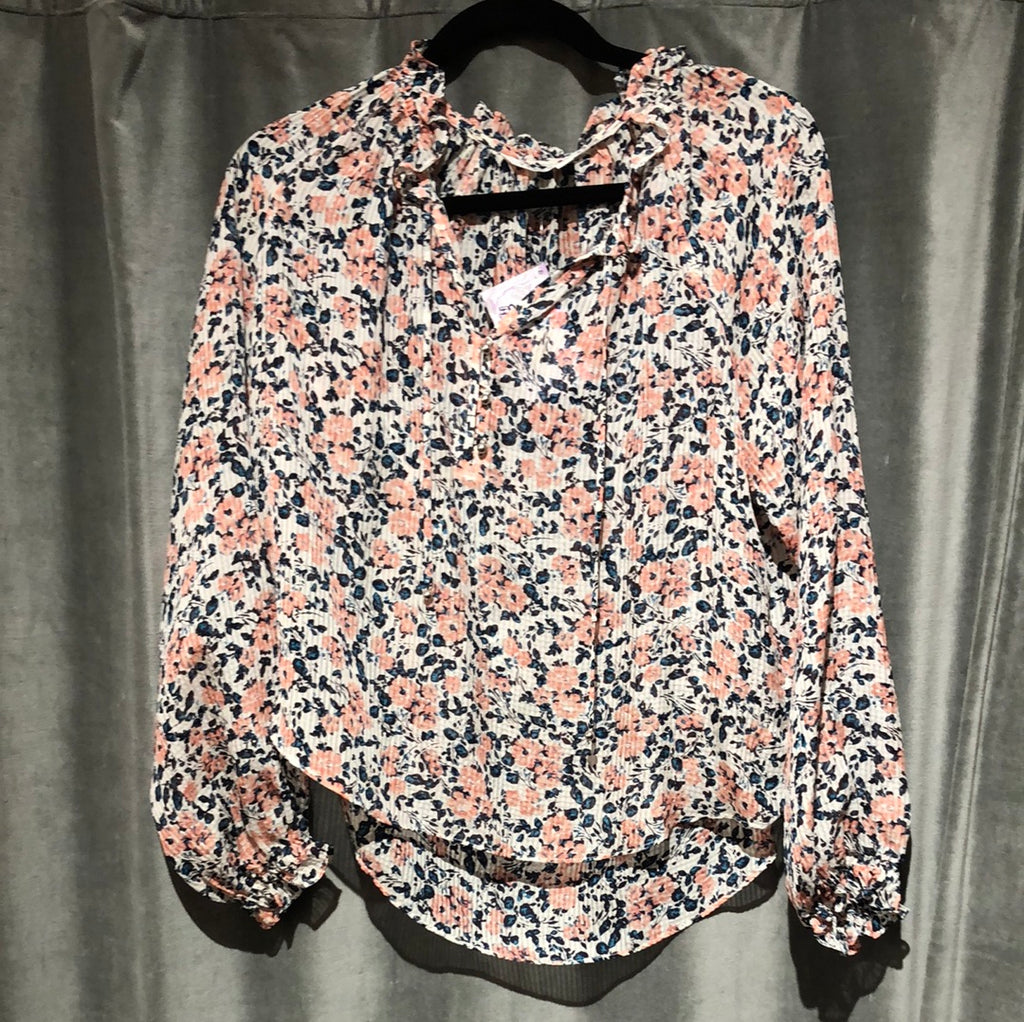 veronica beard floral sheer flowy blouse