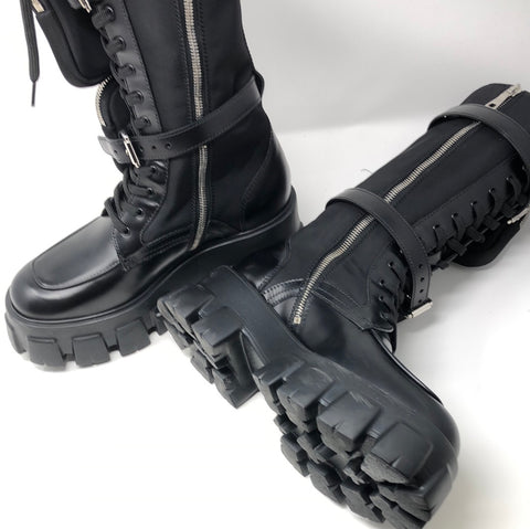 Prada Black Nylon High Boots with Double Pouches