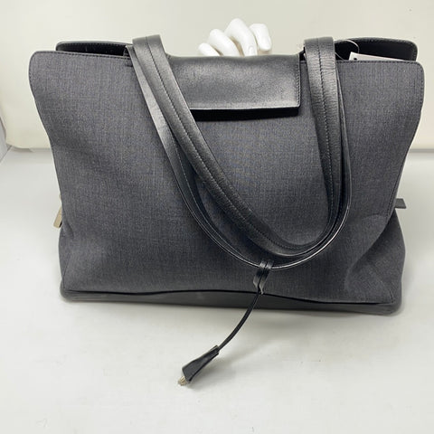 Prada Grey Fabric and Black Leather Top Flap Shoulder Bag