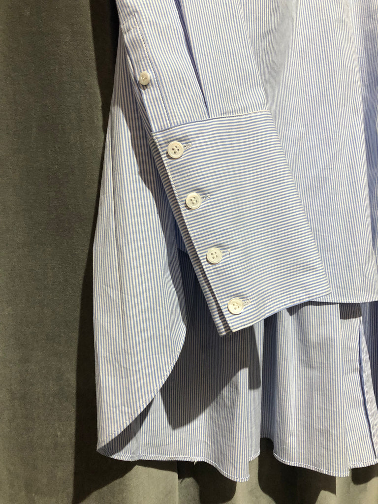 Veronica Beard Collarless Striped Half Button Top with Pleated Back