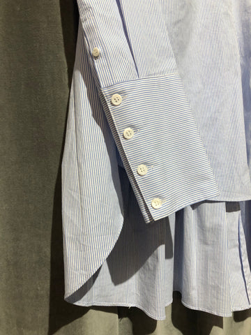 Veronica Beard Collarless Striped Half Button Top with Pleated Back