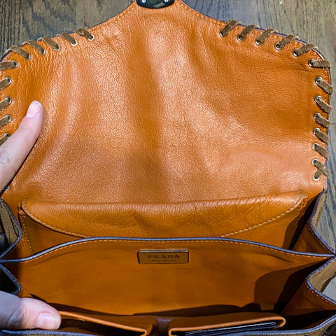 Prada Dark Tan Suede Fringed Bottom Handbag