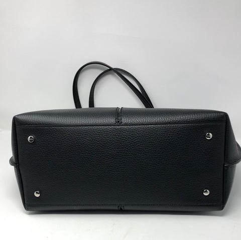 TOD'S Black Leather Tote Bag with Leather/Patent Leather Flowers